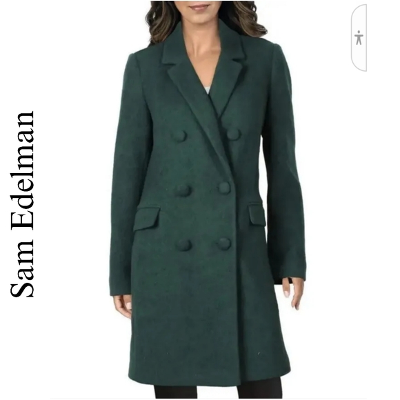 Sam Edelman Jackets & Blazers - Sam Edelman Womens Green Wool Blend Midi Pea Coat Outerwear Size 8